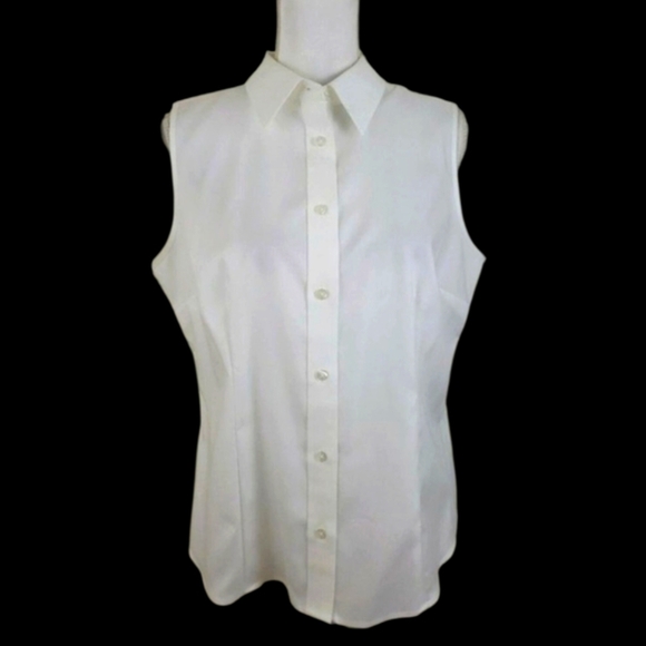 KASPER ~Woman Size 14 Petite~ White Sleeveless Button-Up Shirt Top Non-Iron NWOT - Picture 10 of 12